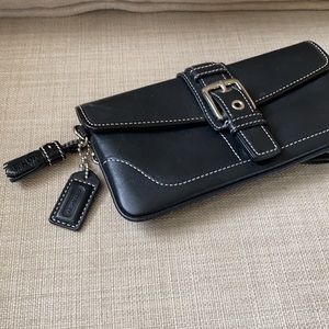 Coach Black Leather with White Stitching Wristlet